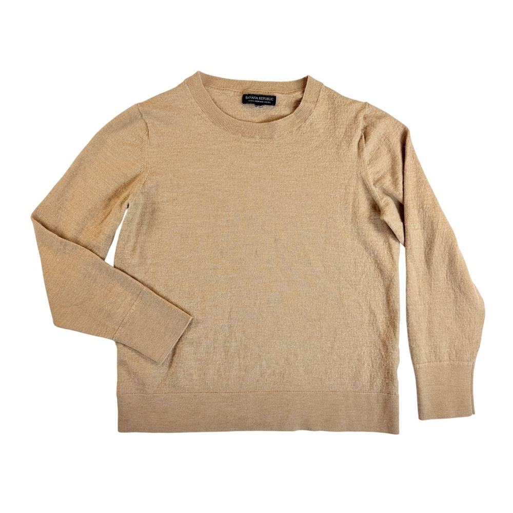 Banana Republic Merino Crew Women L Tan Textured Wool Sweater